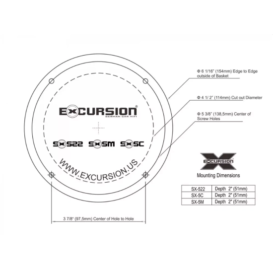 Excursion SX-5M – średnio-niskotonowe głośniki samochodowe 130 mm (mid-woofery, seria SX)